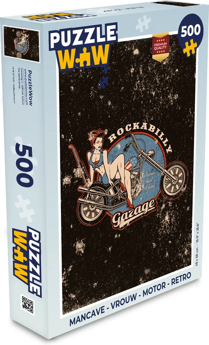 PuzzleWow Mancave Vrouw Motor Retro Legpuzzel 500 Stuks