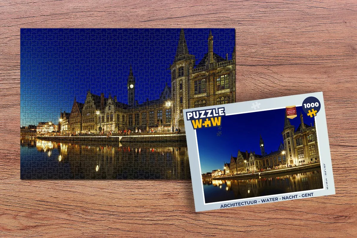 PuzzleWow Architectuur Water Nacht Gent Legpuzzel 1000 Stuks - Multicolor