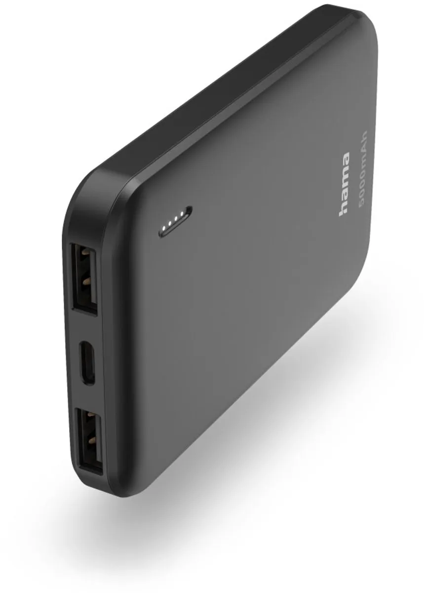 Hama Powerbank Pocket 5000mAh 10W - 2x USB - Antraciet