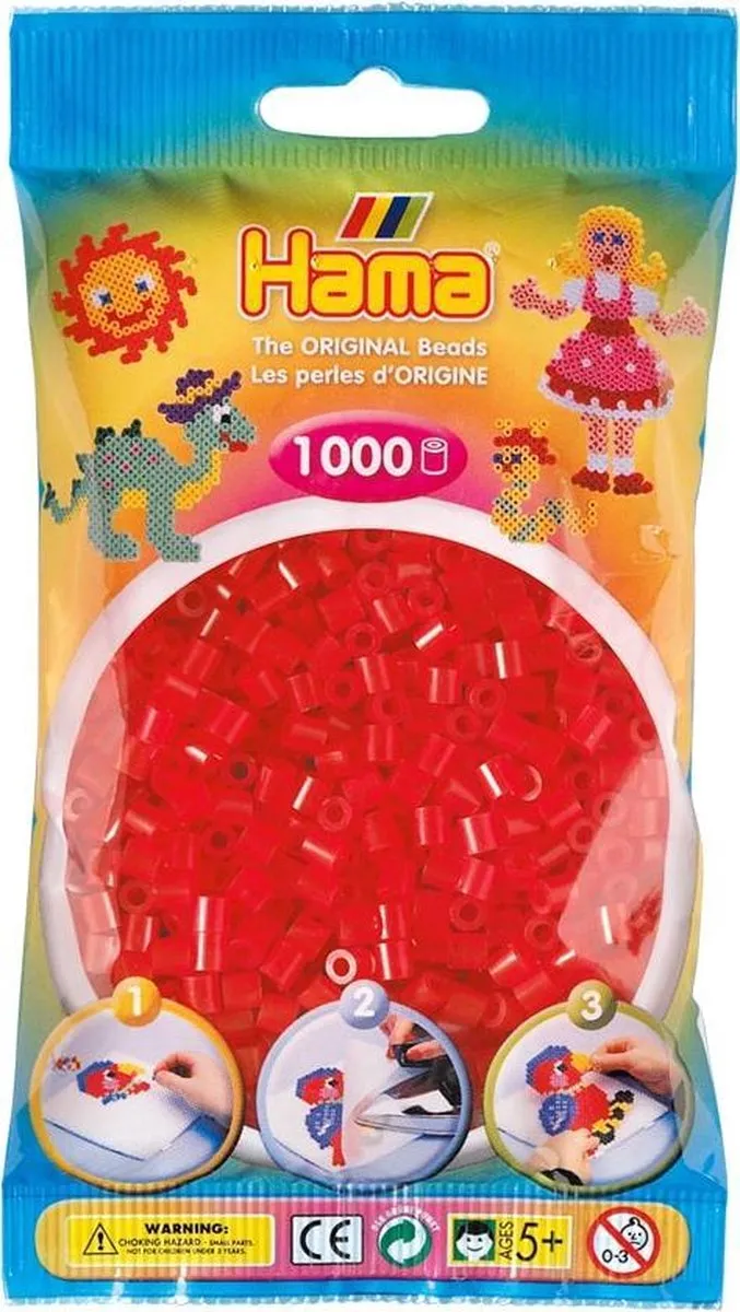 Hama Strijkkralen 1000 Stuks - Rood Doorzichtig
