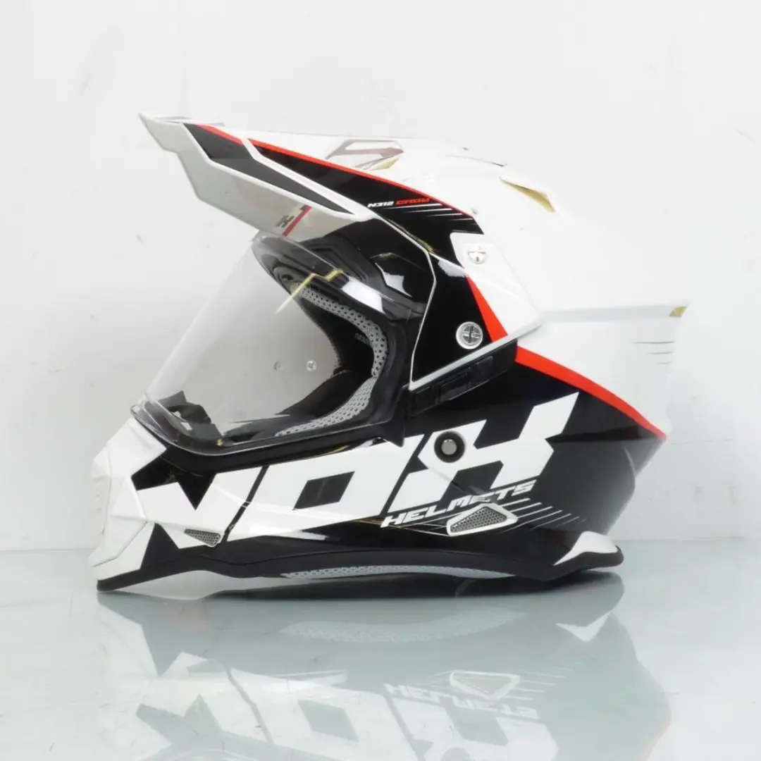 Casque pour moto cross polycarbonate taille XXL Nox N312 CROW BLANC/NOIR visièr