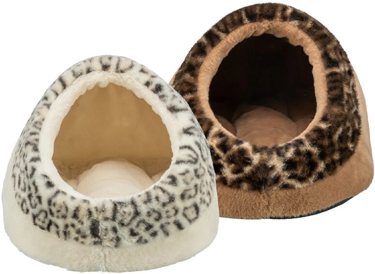 Trixie Kattenmand Iglo Leo Soft Pluche - Bruin/Panterprint - afbeelding 4 van 6