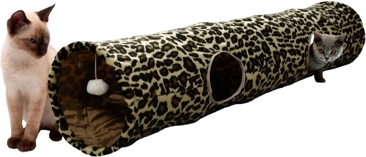 Flamingo Leopard Kattentunnel 130x25cm - Opvouwbaar - 4 Ingangen