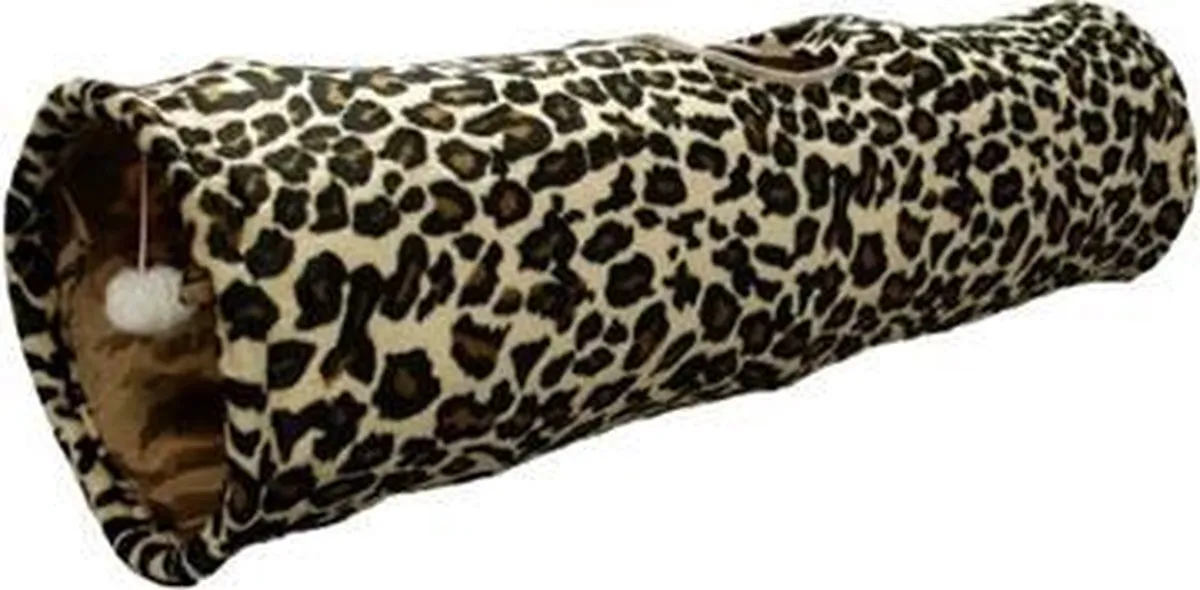 Flamingo Leopard Kattentunnel 130x25cm - Opvouwbaar - 4 Ingangen