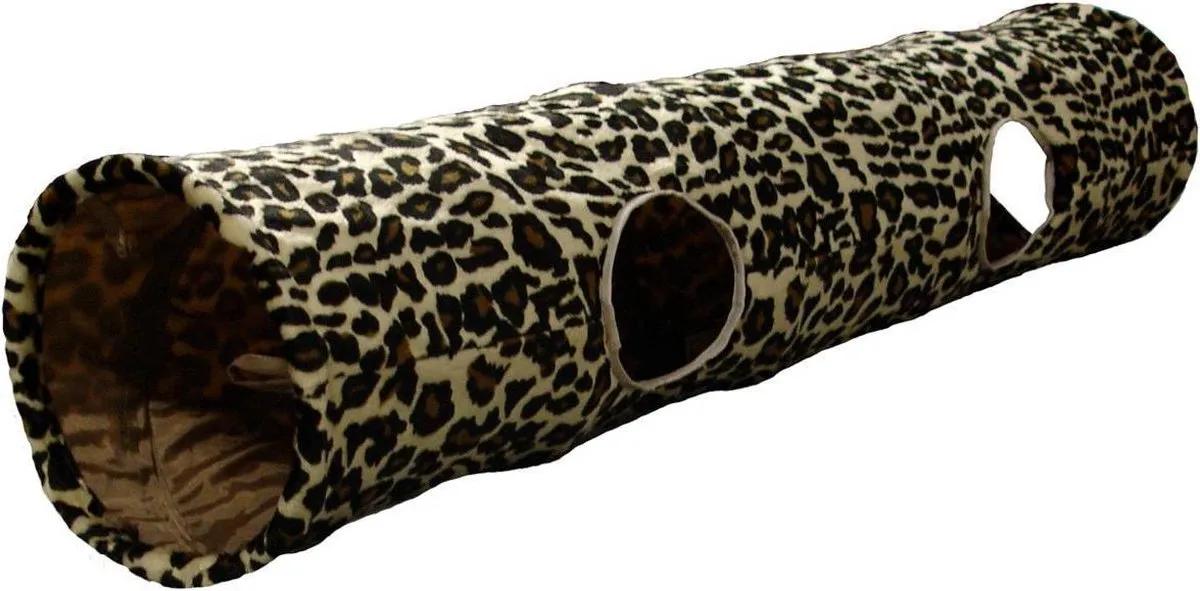 Flamingo Leopard Kattentunnel 130x25cm - Opvouwbaar - 4 Ingangen