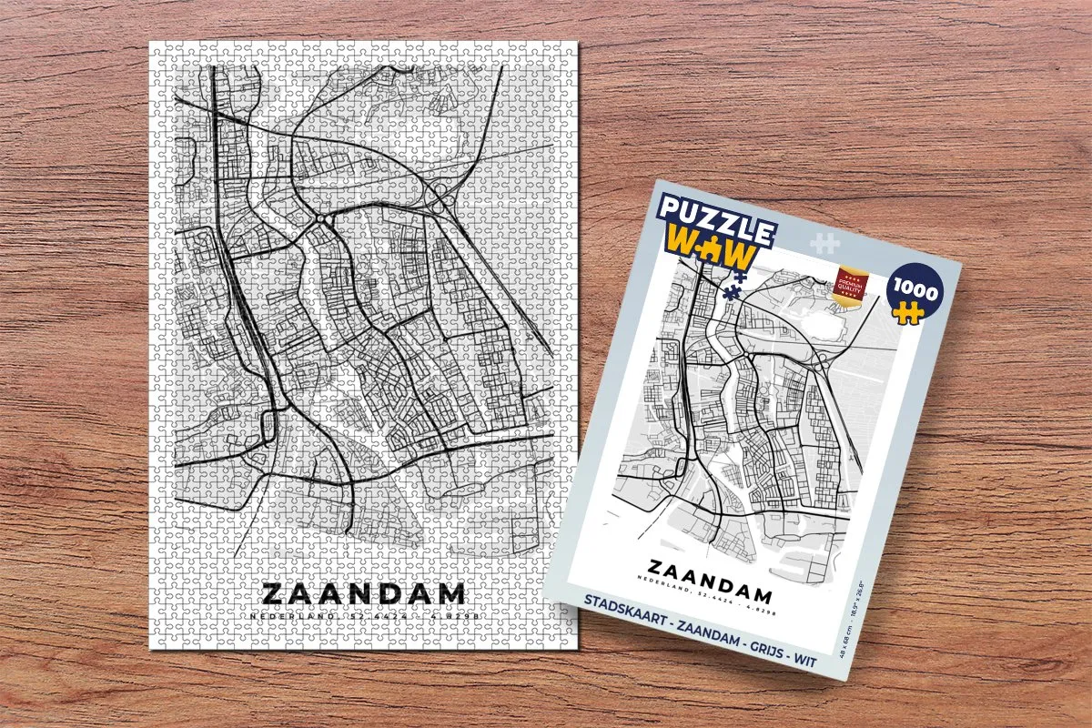PuzzleWow Stadskaart Zaandam Legpuzzel 1000 Stuks - Multicolor