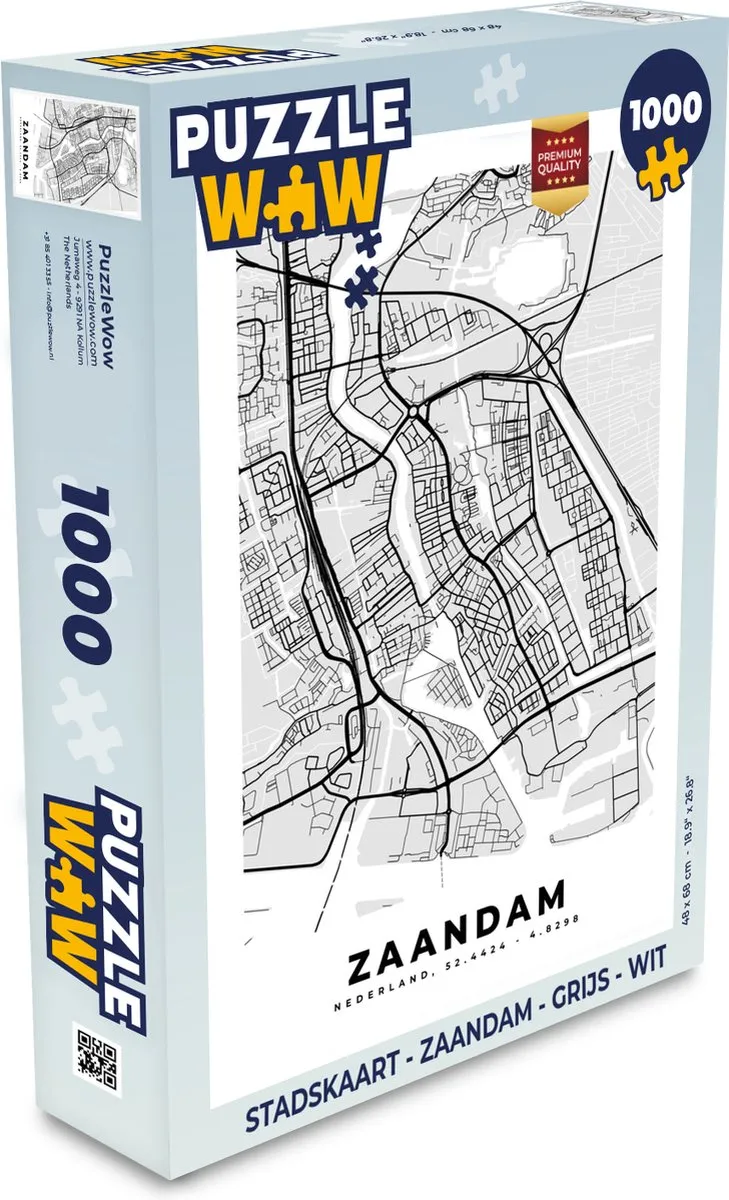 PuzzleWow Stadskaart Zaandam Legpuzzel 1000 Stuks