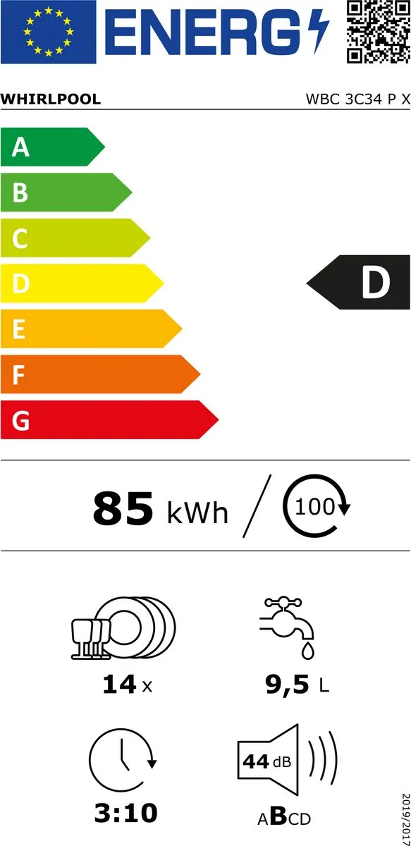 Whirlpool WBC 3C34 P X Half Integreerbare Vaatwasser 14 Couverts - Roestvrijstaal