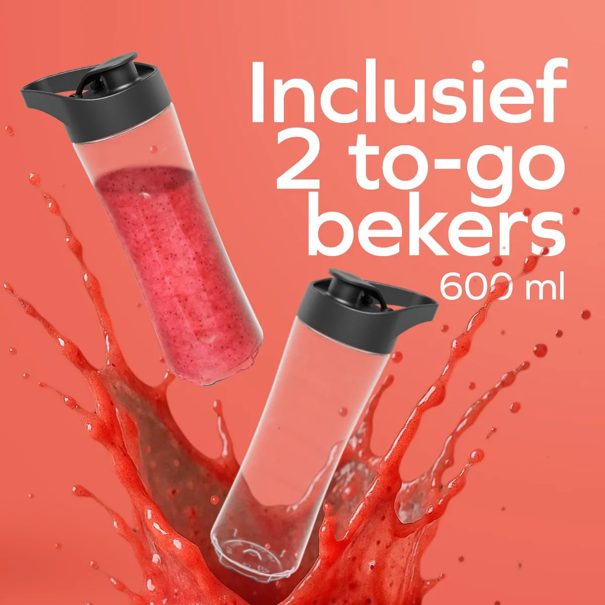 KitchenBrothers Mini Blender 400W - 2x To-Go Bekers 600ml - Zwart - afbeelding 6 van 6