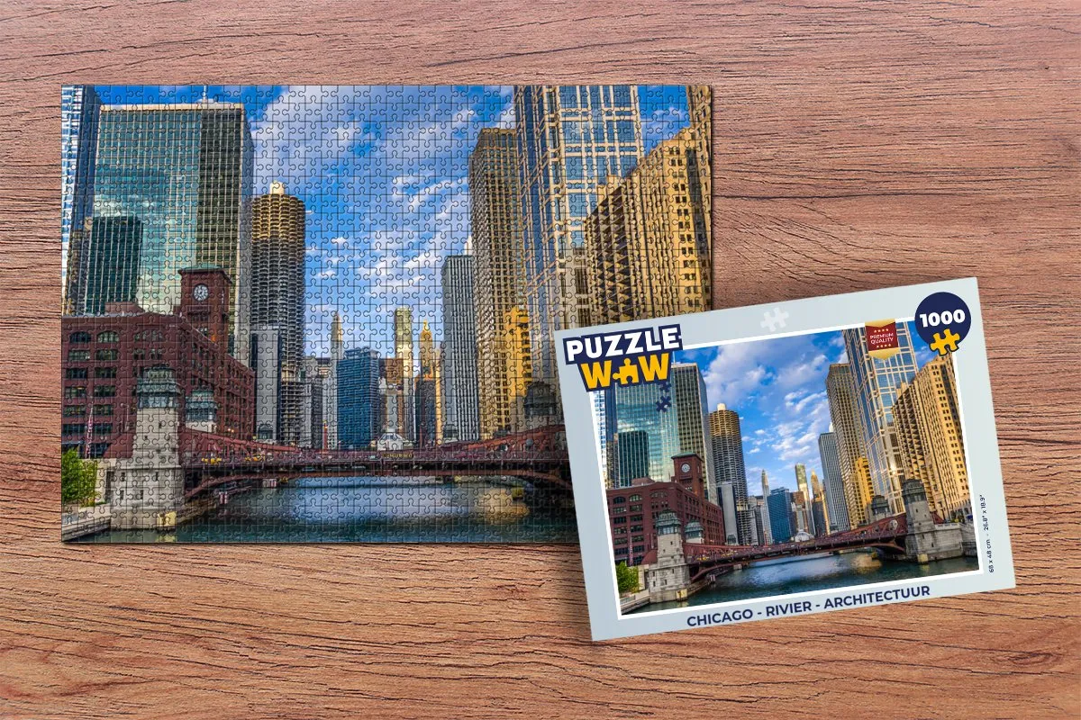 PuzzleWow Chicago Rivier Architectuur Legpuzzel 1000 Stuks - Multicolor