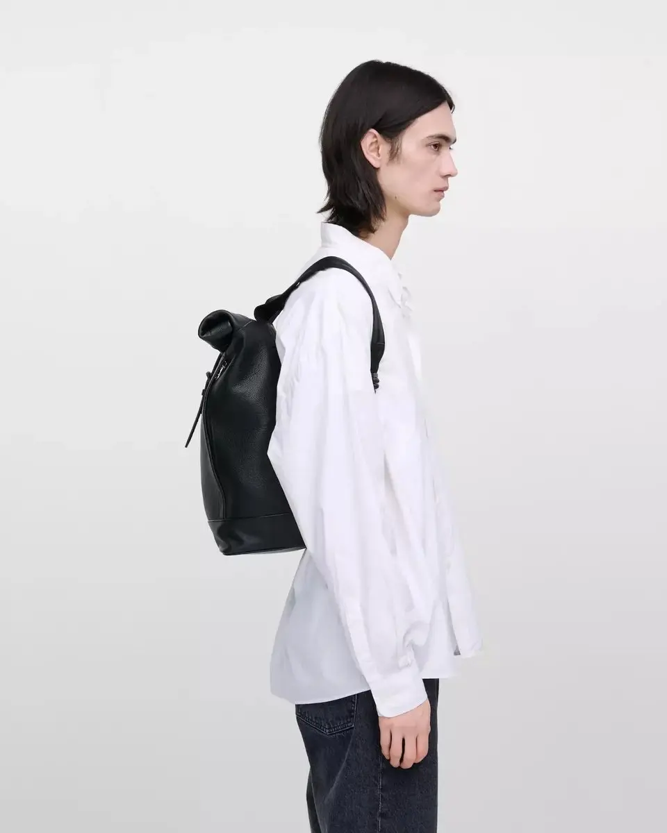 Rugzak Sandqvist Leather Rolltop Black