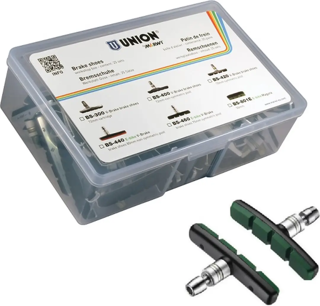 Union BS-460 V-brake remblok 75 mm (symetrisch stift). Per 25 paar, voor E-Bike