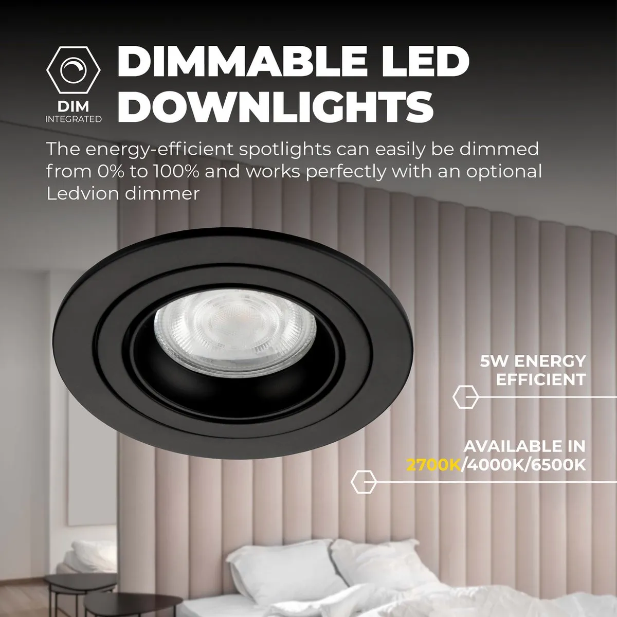 LEDVION LED Inbouwspot Tokyo - 3W 2700K - Ø92mm - Zwart - afbeelding 6 van 6