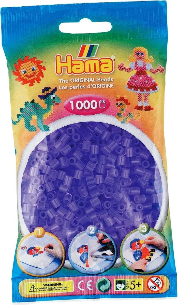 Hama Strijkkralen 1000 Stuks - Lila Transparant