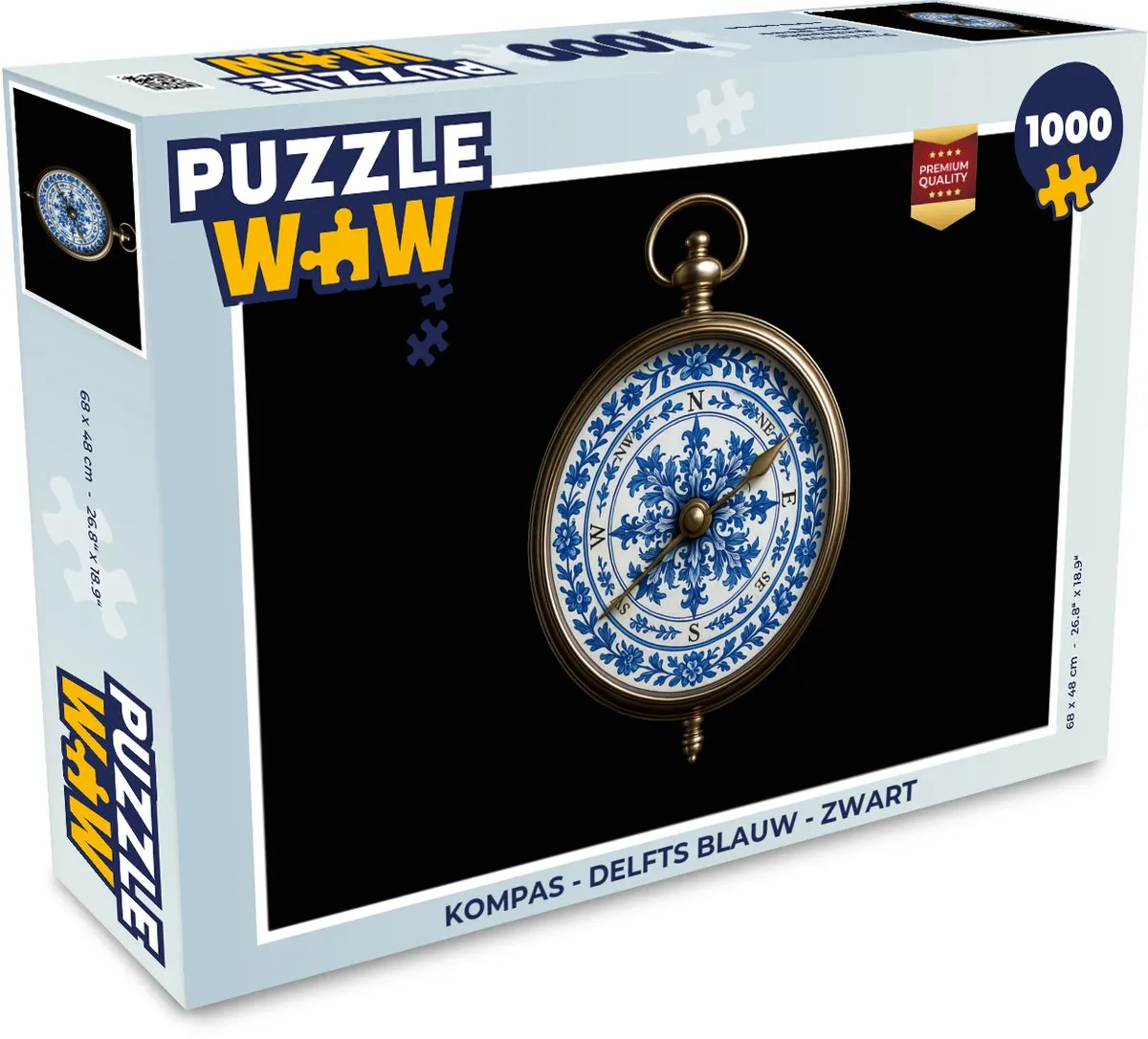 PuzzleWow Kompas Legpuzzel 1000 Stuks - Delfts Blauw