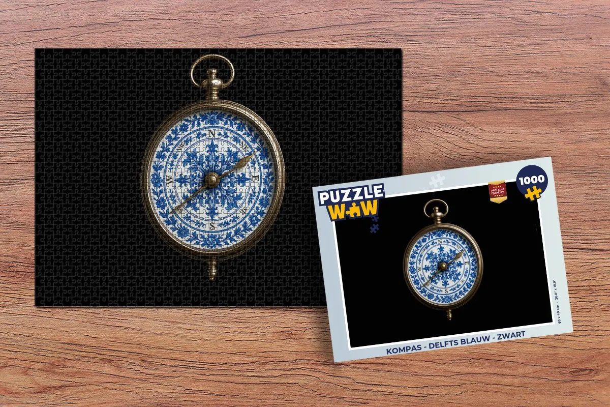 PuzzleWow Kompas Legpuzzel 1000 Stuks - Delfts Blauw
