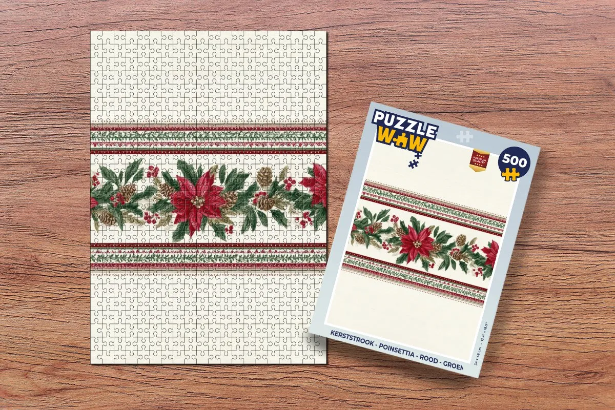 PuzzleWow Kerststrook Poinsettia 500 Stuks - Rood/ Groen