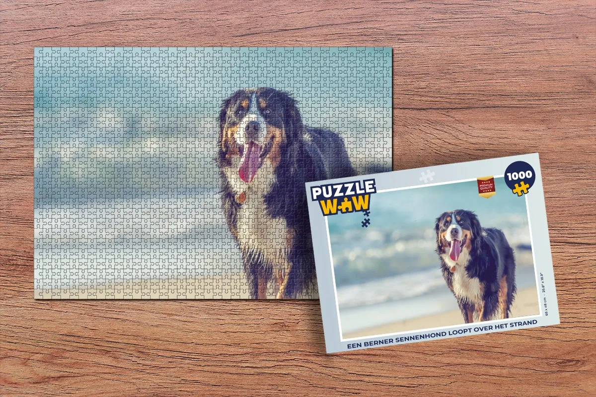 PuzzleWow Berner Sennenhond Strand Legpuzzel 1000 Stuks - Multicolor