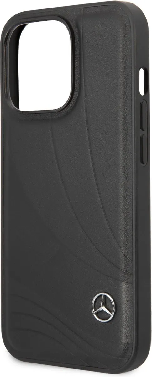 Mercedes-Benz Wave Leather Back Case iPhone 14 Pro - Zwart