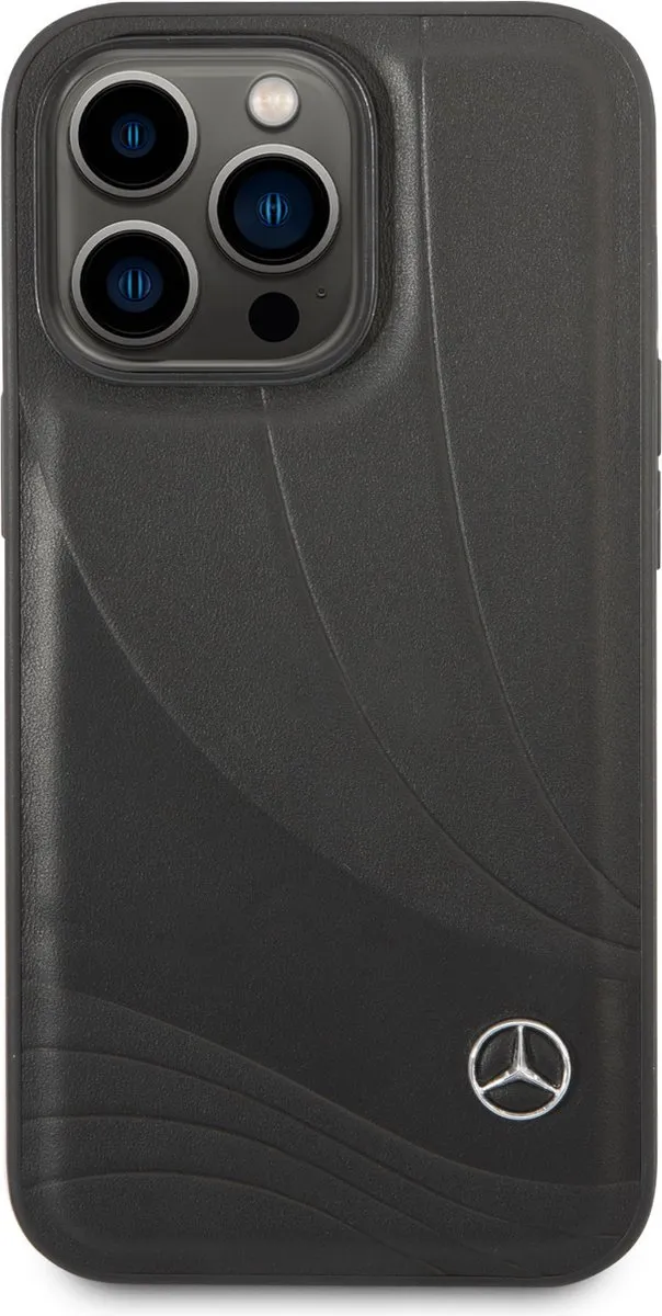 Mercedes-Benz Wave Leather Back Case iPhone 14 Pro - Zwart