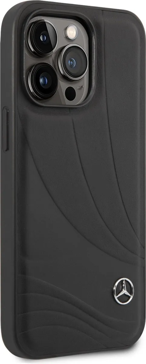 Mercedes-Benz Wave Leather Back Case iPhone 14 Pro - Zwart - afbeelding 6 van 6