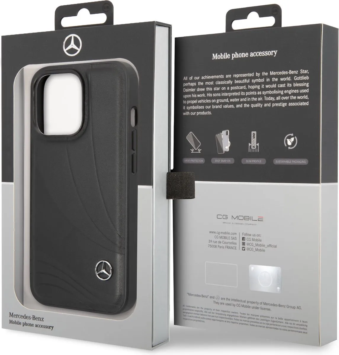 Mercedes-Benz Wave Leather Back Case iPhone 14 Pro - Zwart