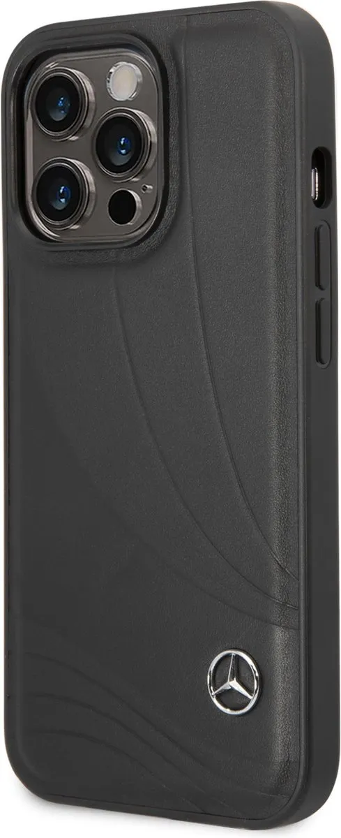 Mercedes-Benz Wave Leather Back Case iPhone 14 Pro - Zwart