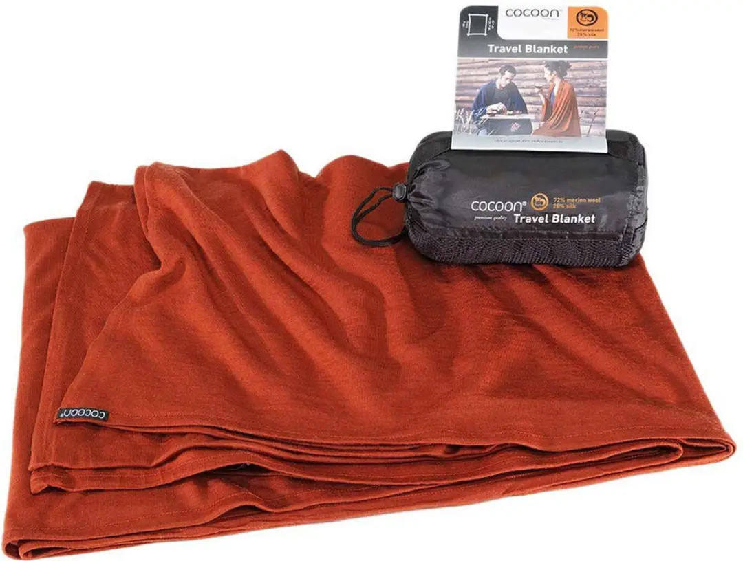 Cocoon Travel Blanket, Merino/Silk, Dark Terracotta Deken