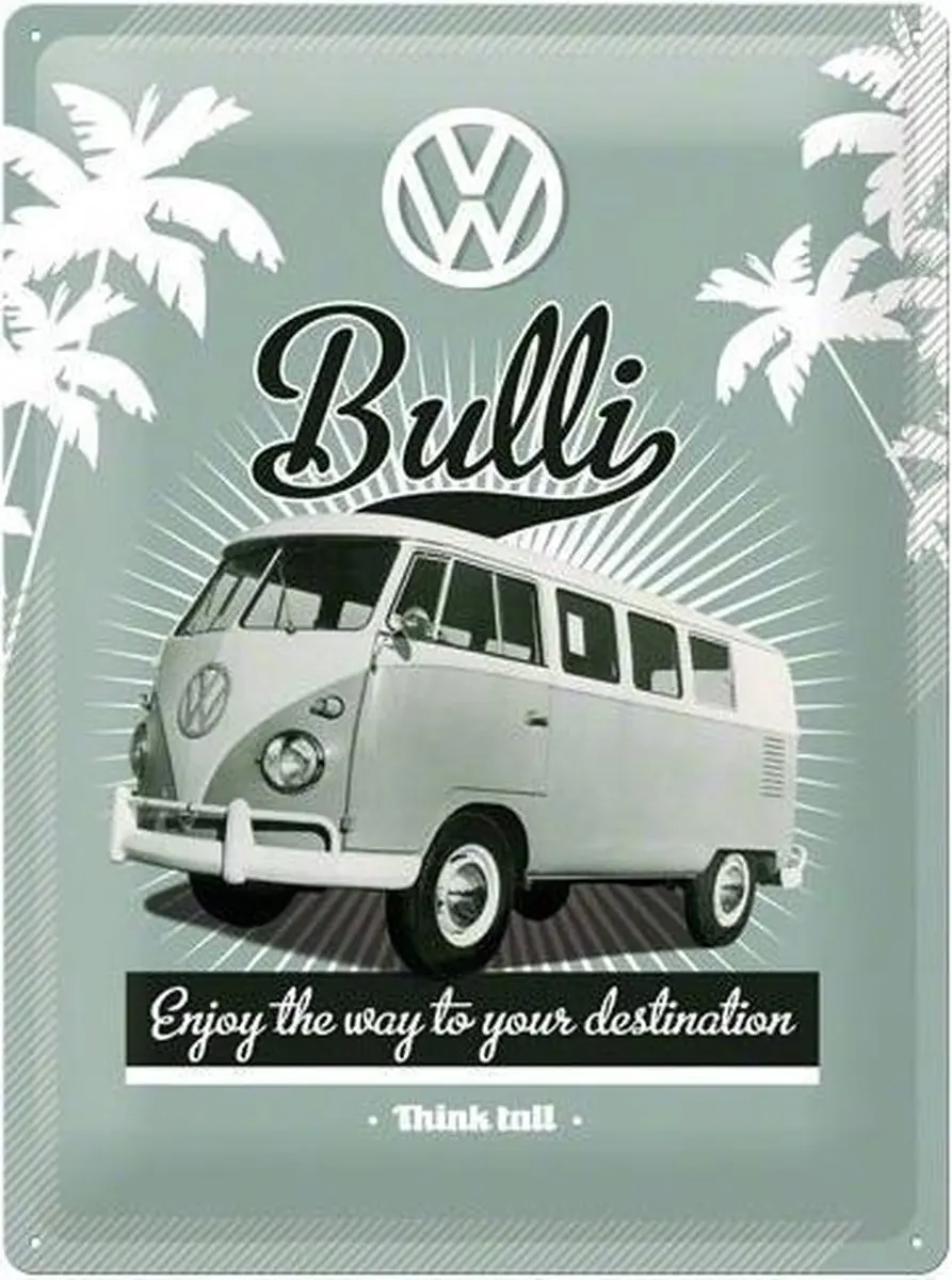 Metalen wandbord 'Volkswagen VW Bulli' 15 x 20 cm