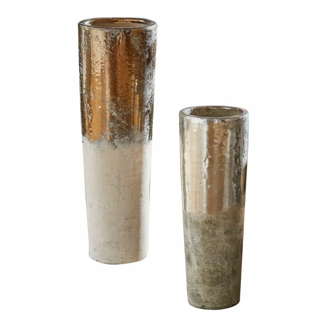 Loberon Tameena Vaas set 2 Stuks - Zilverkleurig/Crème - afbeelding 4 van 5