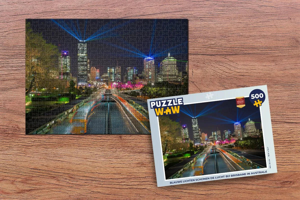 PuzzleWow Legpuzzel 500 Stuks - Blauwe Lichten Brisbane Multicolor