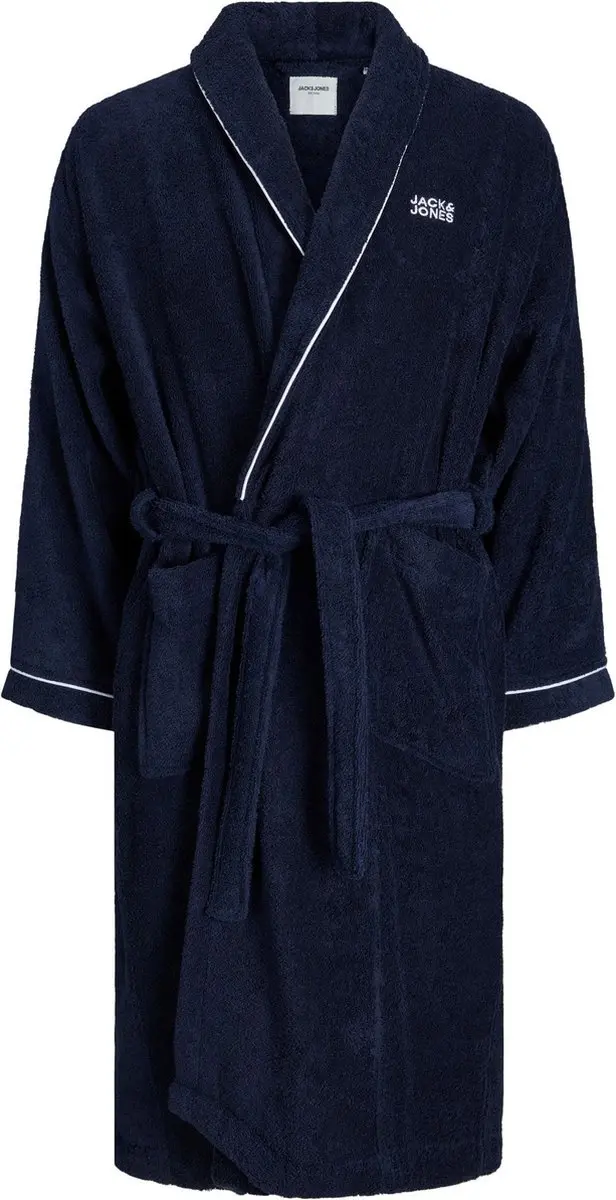 Jack & Jones Badjas Heren Badstof JACPIPING BATHROBE Navy Blazer