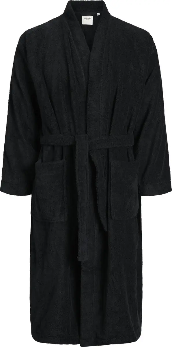 Jack & Jones Badjas Heren Badstof JACSOLID BATHROBE Zwart - Maat S/M