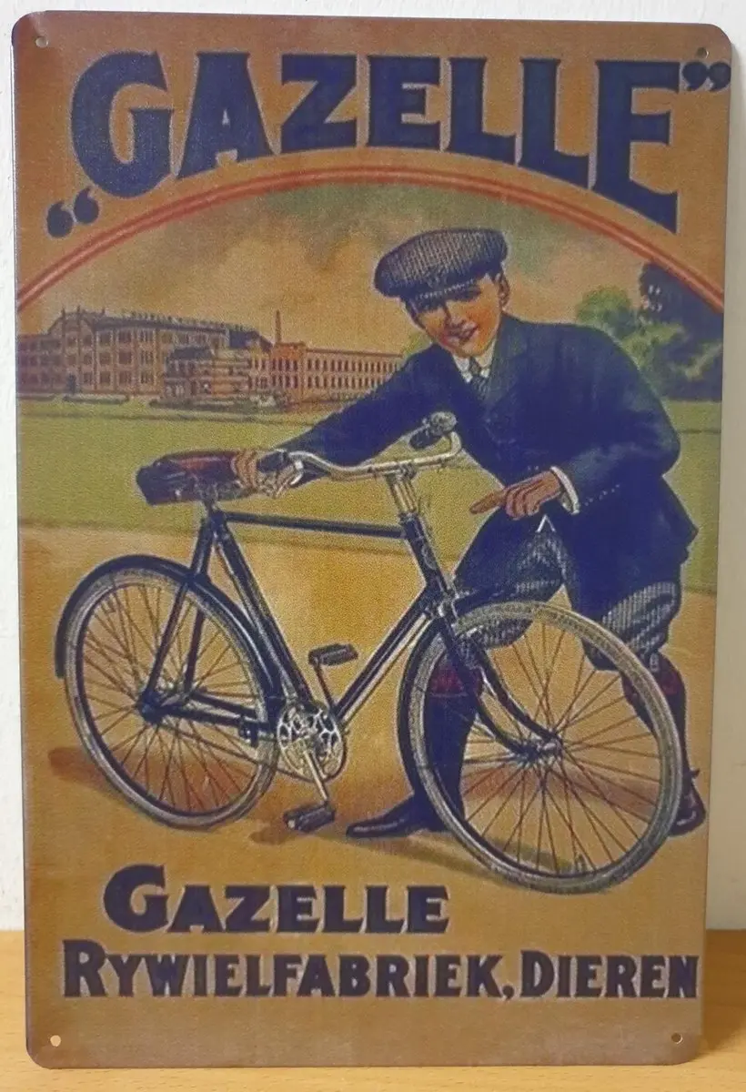 Gazelle fietsen rijwielfabriek dieren Reclamebord van metaal METALEN-WANDBORD