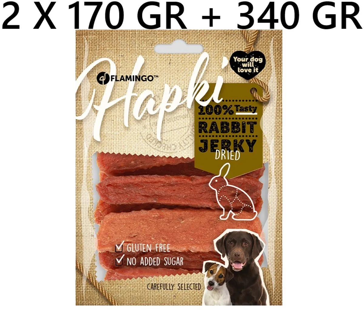 Flamingo Hapki Rabbit Jerky Hondensnack 340g (2x170g)