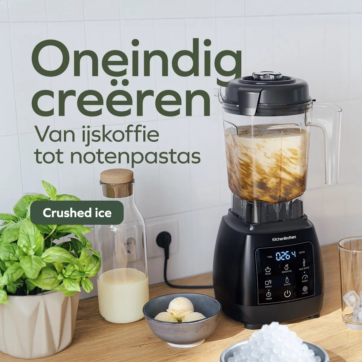 KitchenBrothers 2-in-1 Power Blender 1600W - Zwart