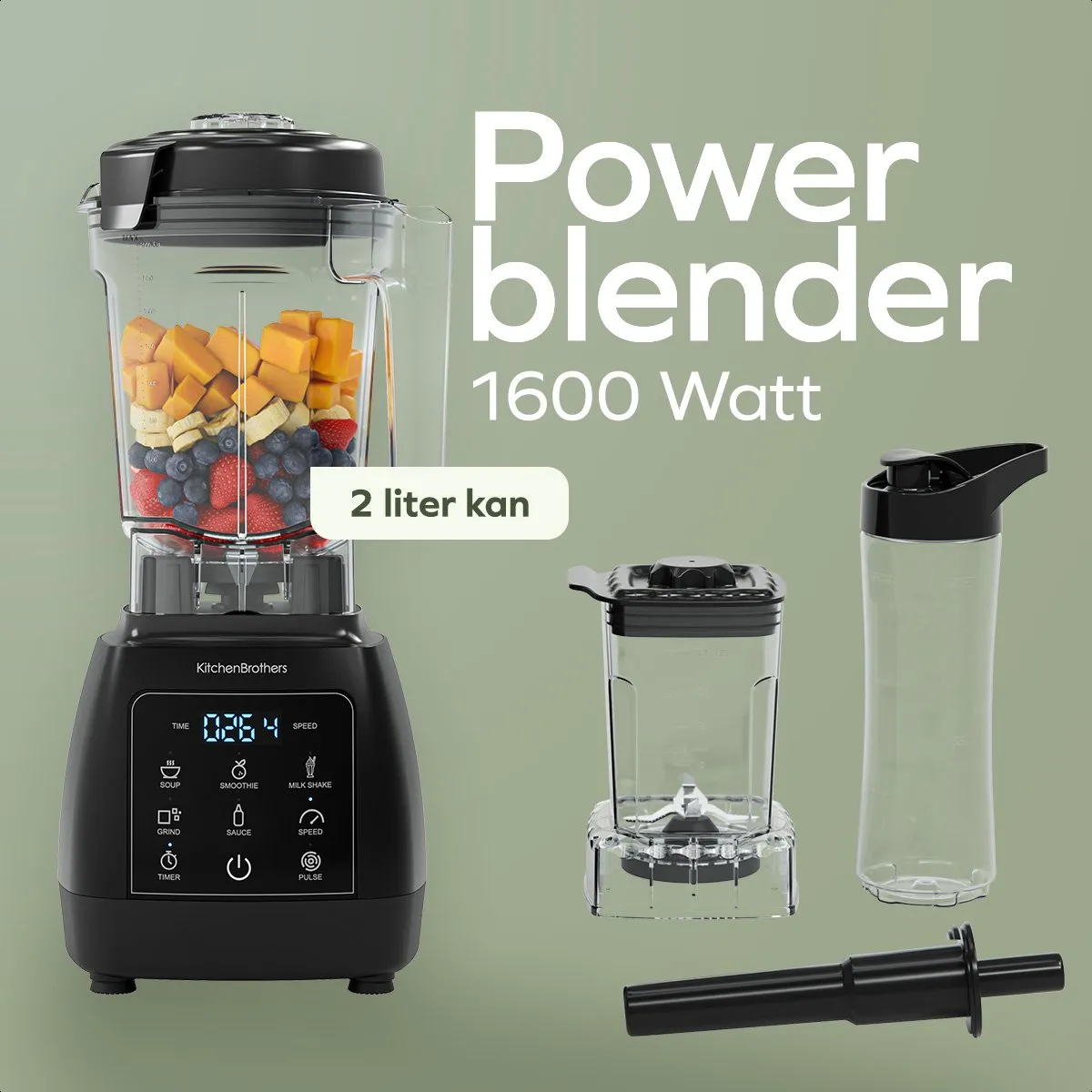 KitchenBrothers 2-in-1 Power Blender 1600W - Zwart