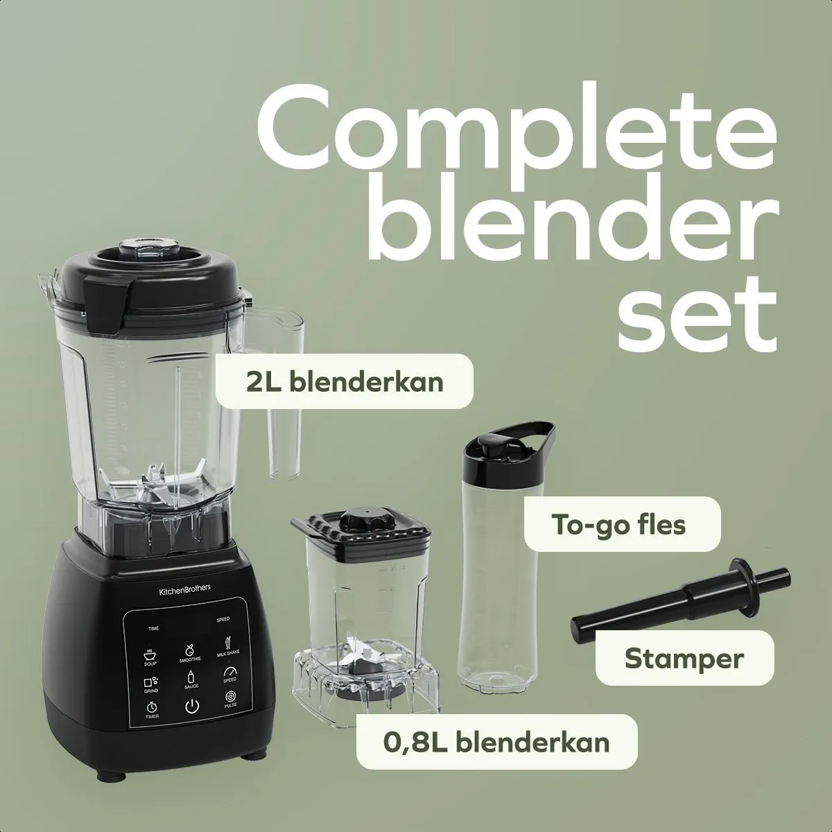 KitchenBrothers 2-in-1 Power Blender 1600W - Zwart