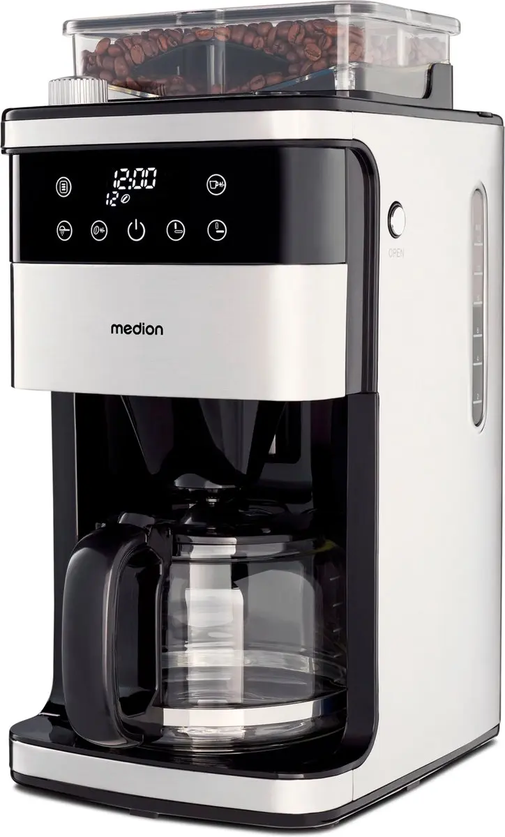 MEDION koffiezetapparaat met maler en glazen kan (1,5 liter, max. 12 kopjes, 8 m