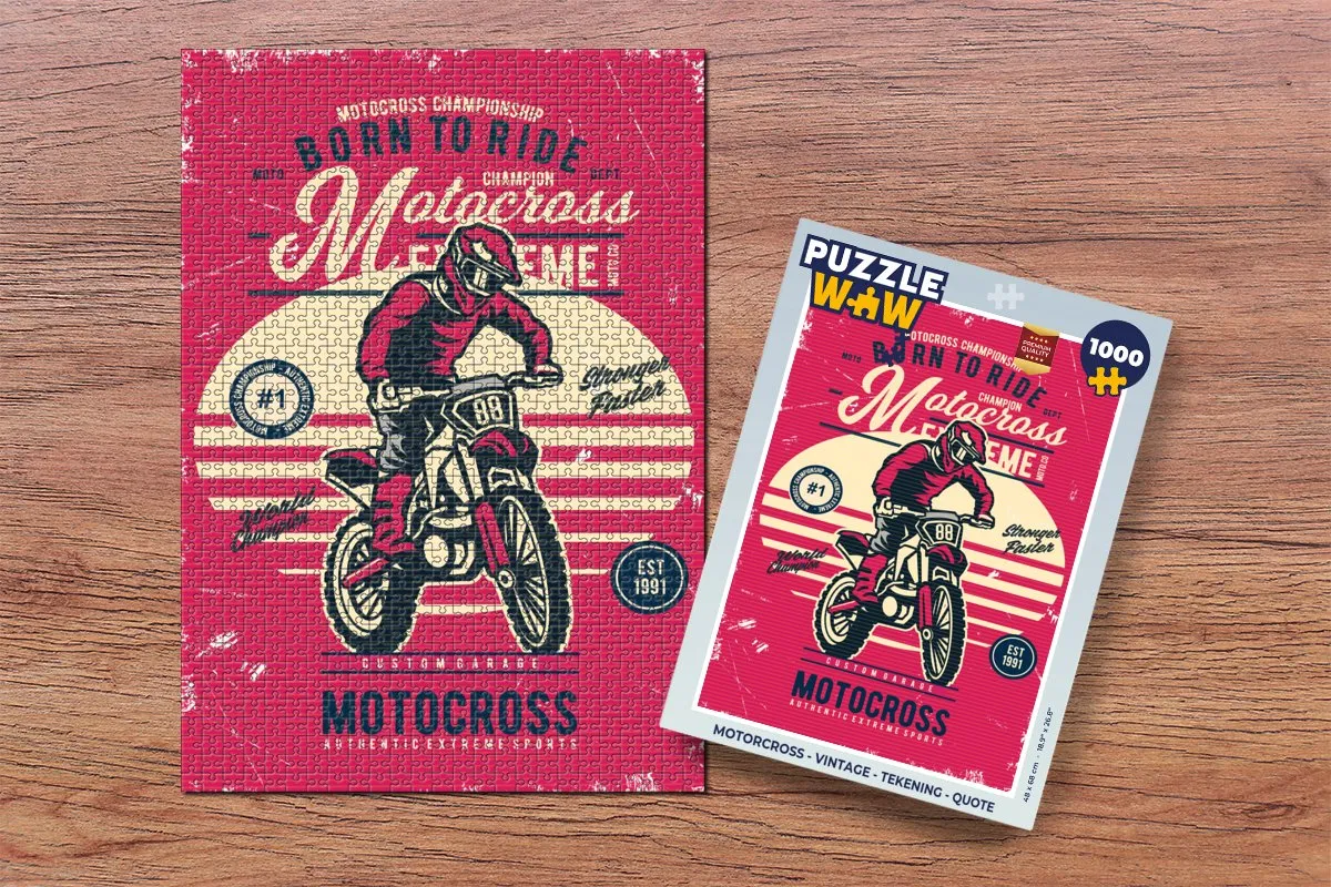 PuzzleWow Motorcross Vintage Legpuzzel 1000 Stuks - Multicolor