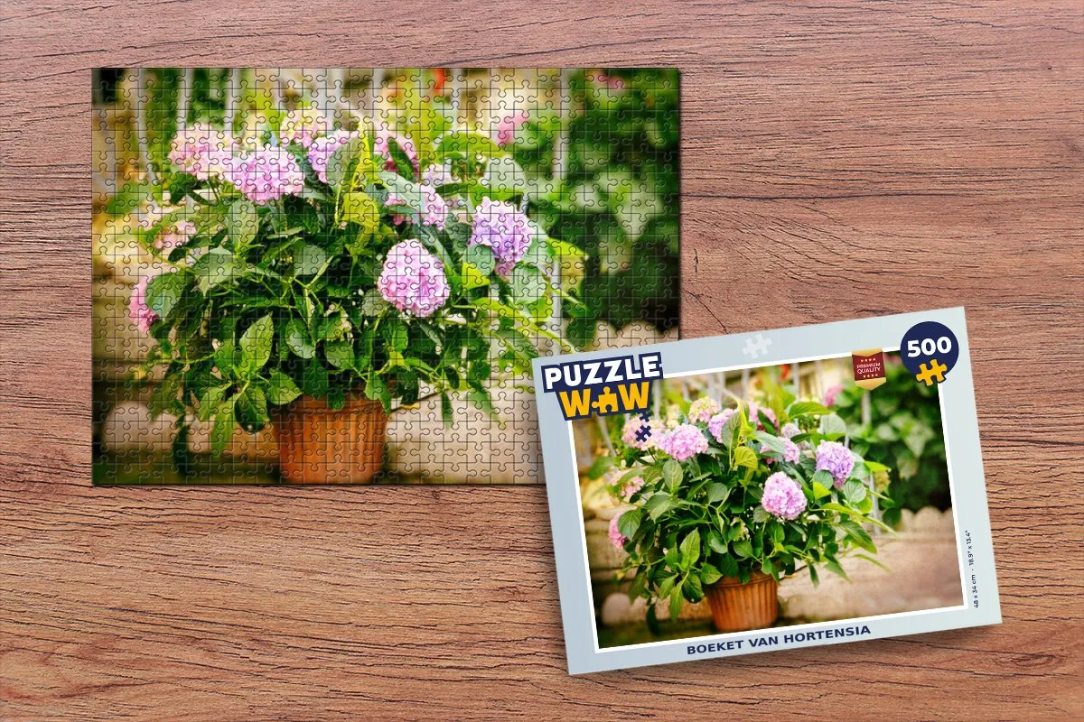 PuzzleWow Boeket van Hortensia Legpuzzel 500 Stuks - Multicolor