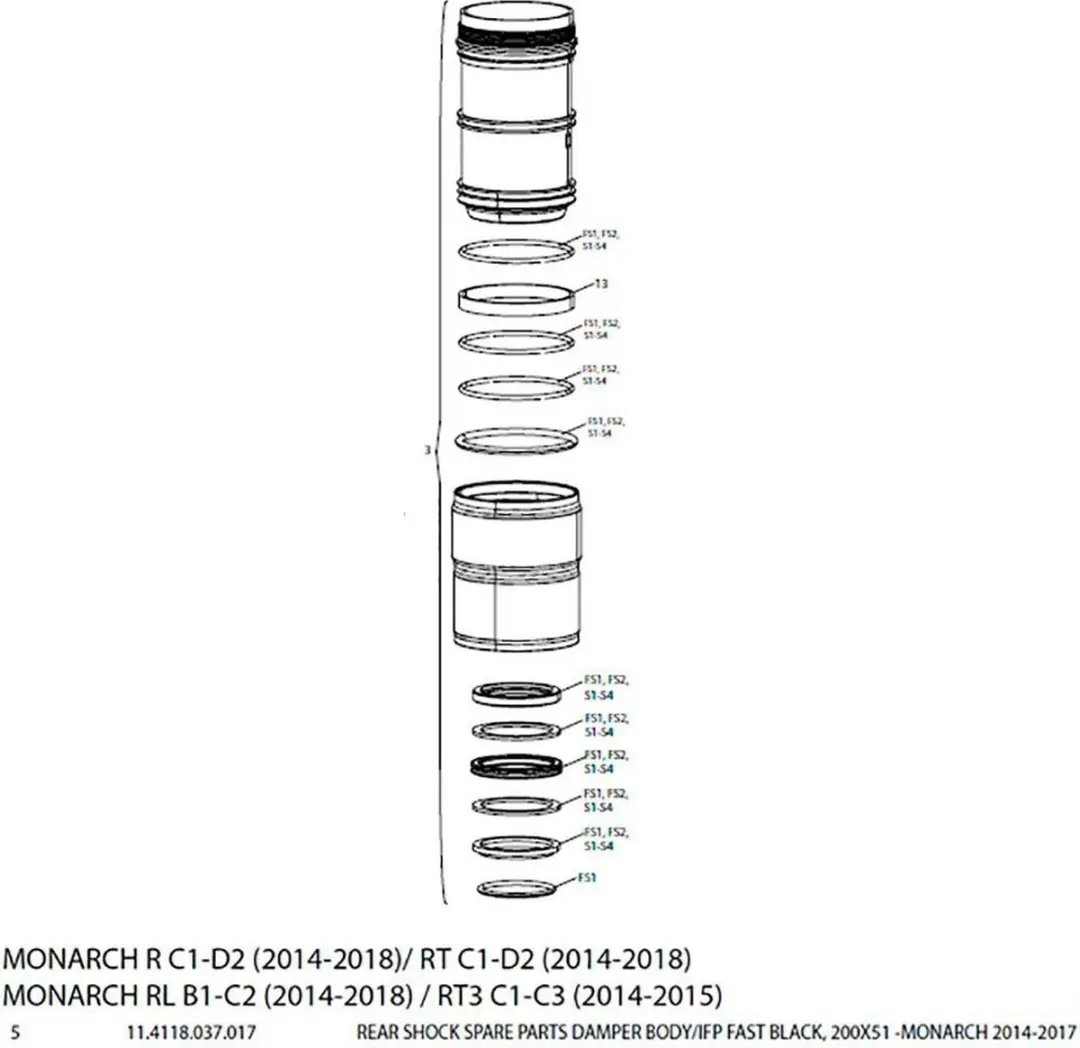 Rockshox Monarch Damper Body Bedrijf Zwart 200 x 51 mm