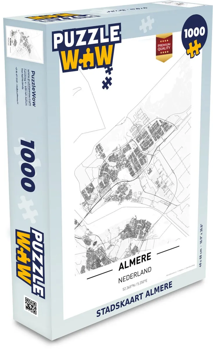 PuzzleWow Stadskaart Almere Legpuzzel 1000 Stuks
