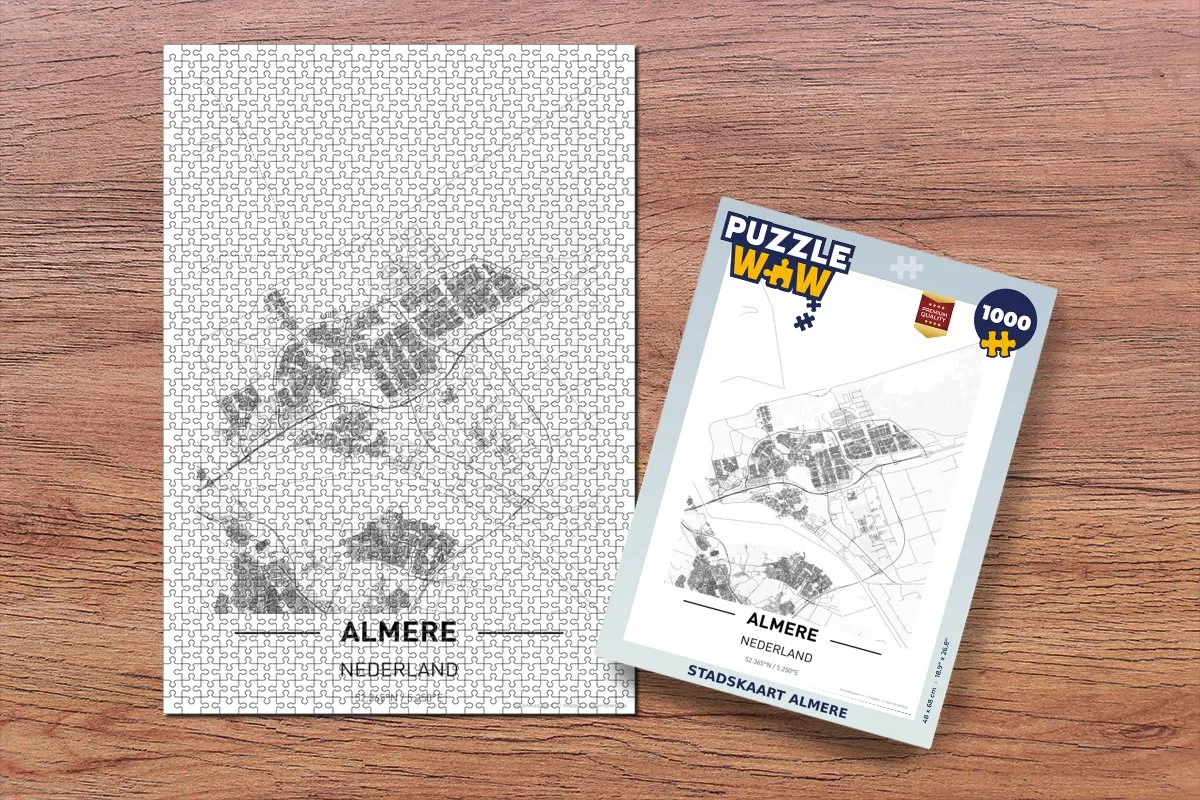 PuzzleWow Stadskaart Almere Legpuzzel 1000 Stuks - Multicolor