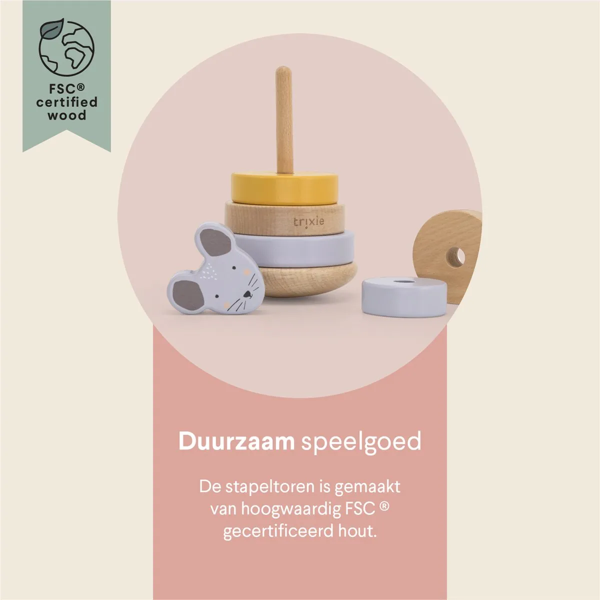 Trixie Houten Stapeltoren Mrs. Mouse - Educatief Speelgoed - Multicolor