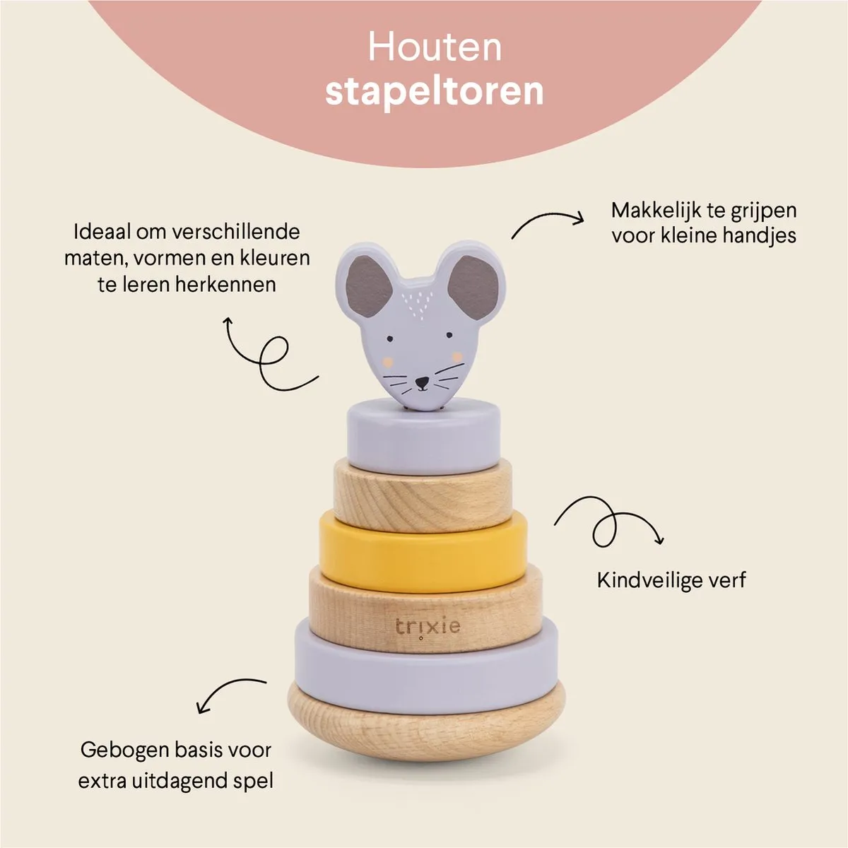 Trixie Houten Stapeltoren Mrs. Mouse - Educatief Speelgoed - Multicolor