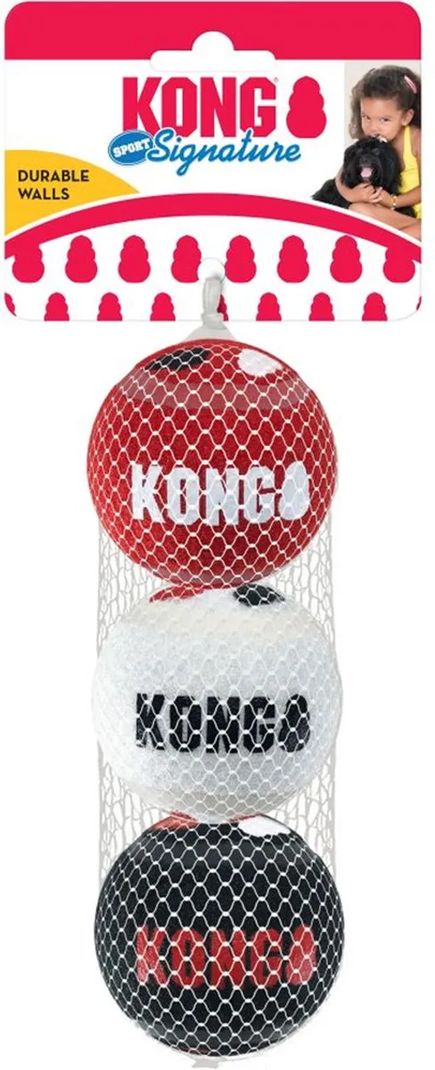KONG Signature Speelballen M - 3 Stuks - Wit/Rood