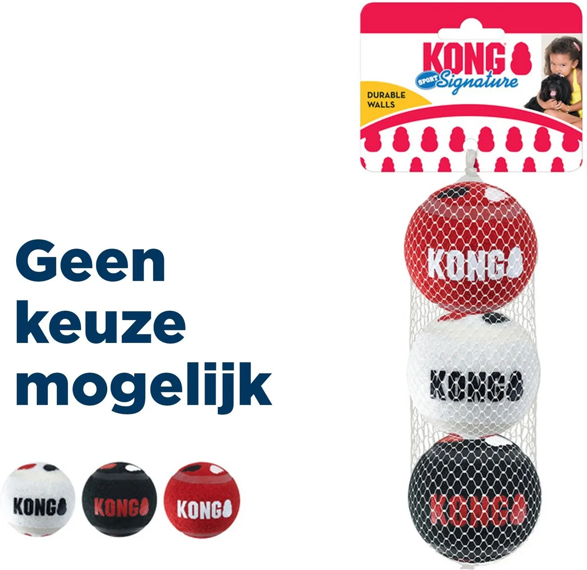 KONG Signature Speelballen M - 3 Stuks - Wit/Rood