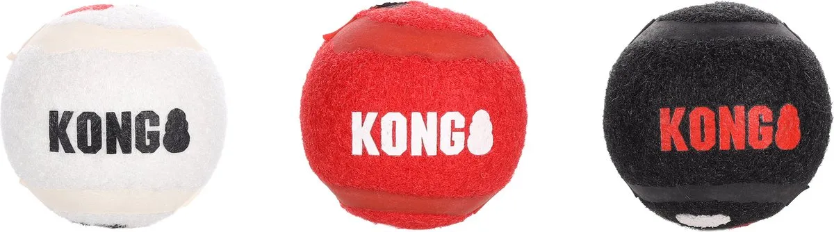 KONG Signature Speelballen M - 3 Stuks - Wit/Rood