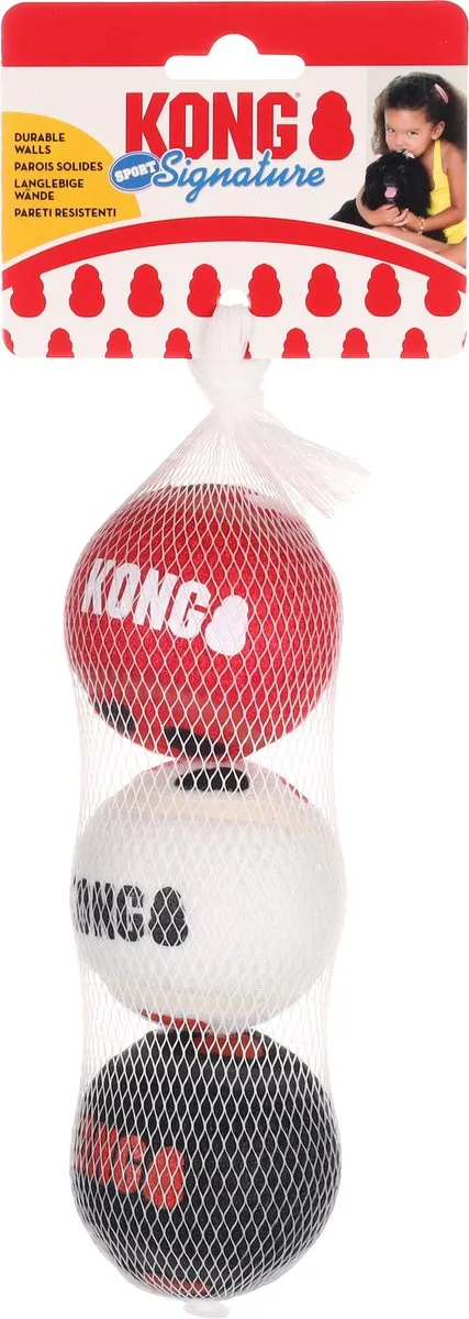 KONG Signature Speelballen M - 3 Stuks - Wit/Rood